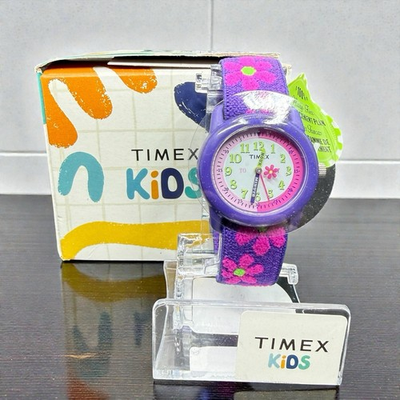 #ad Timex Time Machine Kids Watch Purple Floral Elastic Fabric Easy Read Analog 29mm $19.72