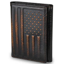 USA Flag Trifold Wallets for Men American Flag Wallet Full Grain Leather with...