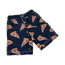 Gymboree Boys Swim Trunks Blue Pizza Print With Mesh Lining Size L 10-12