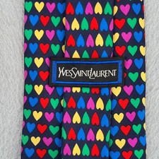 Yves Saint Laurent Neck Tie Silk Colorful Heats All Over Made In Italy