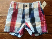 NEW NWT Baby Gap toddler boys size 18-24 Mo plaid red white blue pull on shorts