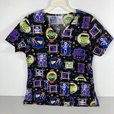Scrubs Halloween Scrub Top Black Purple Green Vampire Skeleton Witch Monster Boo