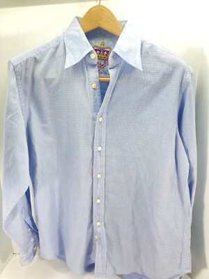 Robert Graham Shirt Men Medium Blue Check Floral Cuffs Collar Button Long Sleeve