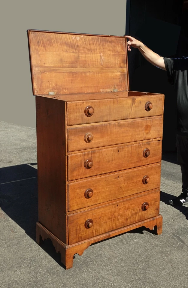 Комод на четверть доллара XIX века из распиленного дуба для хайбоя верхний сундук французское кантри - Изображение 2 из 4