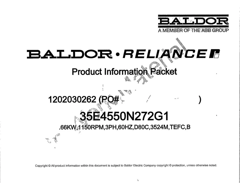 New Baldor electric motor three phase, .66kw, 1150rpm, part # 35E4550N272G1 - Image 3 of 4