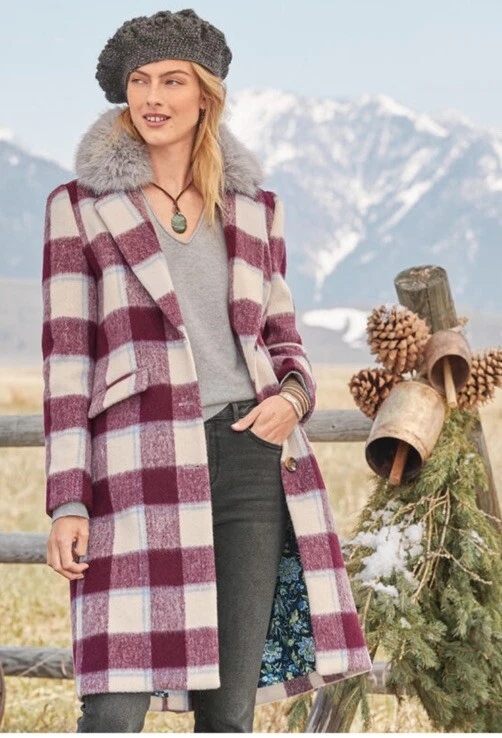 Burgundy check coat cheap