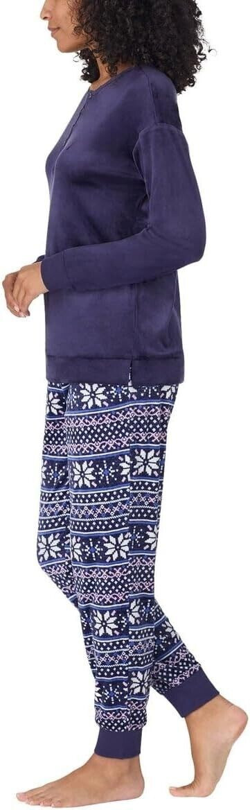 Nautica Women's 2 Piece Fleece Pajama Sleepwear Set SIZE L COLOR BLUE ...