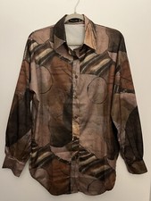 Pretty Little Thing Oversized Silky Dress Shirt Brown Pattern Size US 4