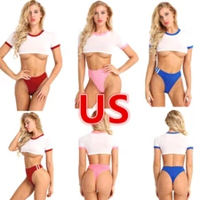 Womens Two Piece Lingerie Set Schoolgirl Cosplay Uniform Cheerleading Costume