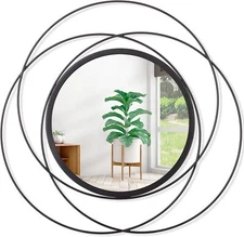 Black Circle Decorative Metal Wall Mirror, Artistic Small Round Wall Home Mirror