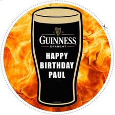 7.5 Guinness Pint Flames Personalised Edible Icing "Your Message" Cake Topper
