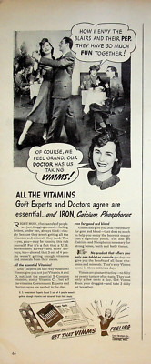 1944 Vimms Vitamins & Minerals Vintage Print Ad 1940s Get Pep Energy Feeling