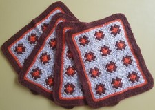 Vintage Woolen Crochet Place Mats x 4 Retro Kitch Wool 40cm x 30cm 