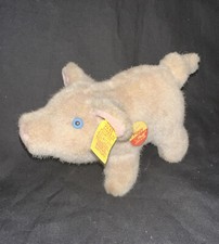 Vtg Steiff PIGGY Western Germany 7 Ear button And Tag Corkscrew Tail, Plush