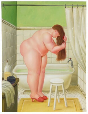 Session de coiffure dans la salle de bain - Fernando Botero - Poster