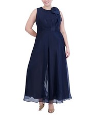 Eliza J Womens Plus Organza Bow Trim Halter Jumpsuit Dress, Navy, sz 22W