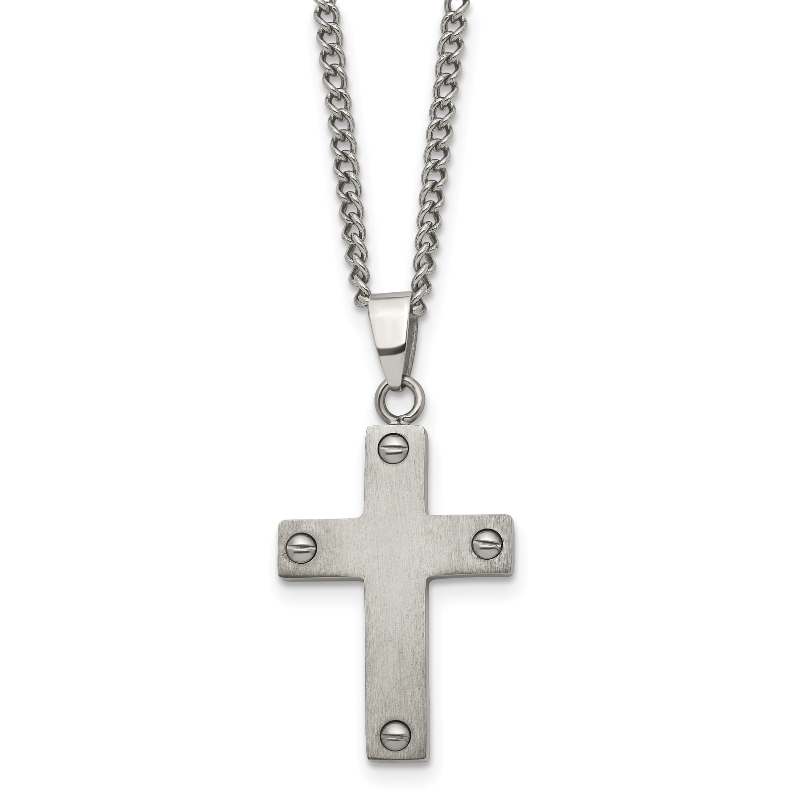 Avariah Chisel Titanium Brushed Cross Necklace - 22