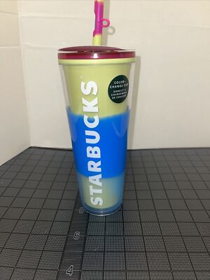 Starbucks 2023 Spring Straw Topper Blue Wave Color Changing Tumbler 24oz Cup New