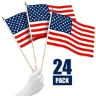 G128 24 Pack Handheld American USA Flags 12x18 In Printed 150D Polyester