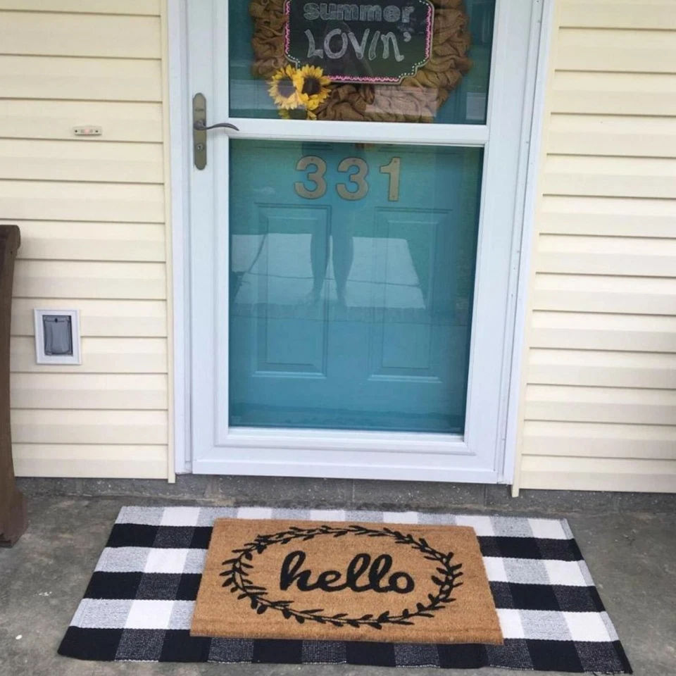 Paquete de 5 alfombras de exterior Buffalo a cuadros 2'x4,3' negro blanco capas alfombrilla de puerta delantera Foto 4 de 4