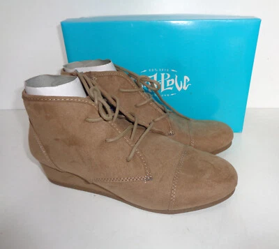 MAD LOVE New Girls Junior Tan Ankle Wedge Fashion Boots Zip Up Shoes UK Size 2