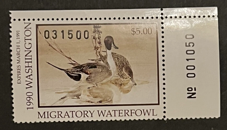 Travelstamps: 1990 US Washington Duck Stamp - Migratory Waterfowl Mint MNH OG - Image 2 of 4