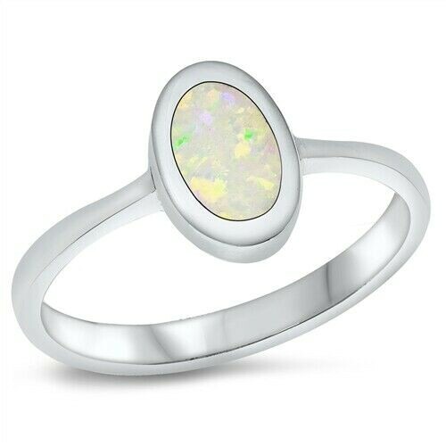 Sterling Silver Ring Size 4 with White Lab Opal 9.5mm Height-image
