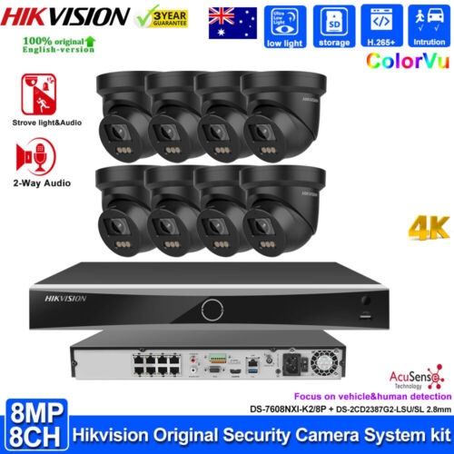 4K ColorVu Hikvision 8CH CCTV Security Camera System 8MP Full Color Mic Speaker - Afbeelding 1 van 22