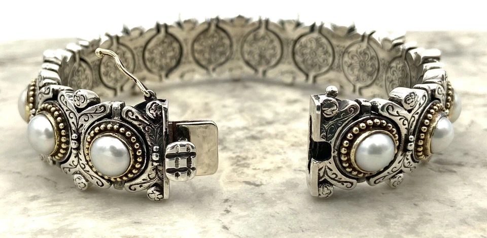 Готический дизайнерский браслет-манжета из стерлингового серебра с культивированным жемчугом KONSTANTINO 18 карат - Изображение 4 из 4