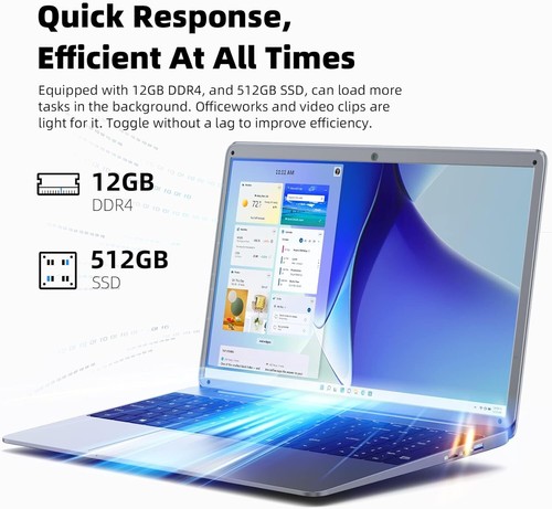 Naclud 15.6 Inch Laptop 12GB RAM 512GB SSD, 1080P FHD Celeron N5095 Up to 2.8GHz - Picture 2 of 7