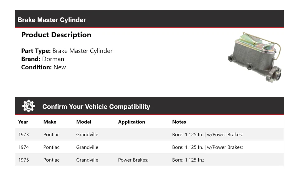 For 1973-1975 Pontiac Grandville Dorman Brake Master Cylinder 1974 - Image 2 of 4