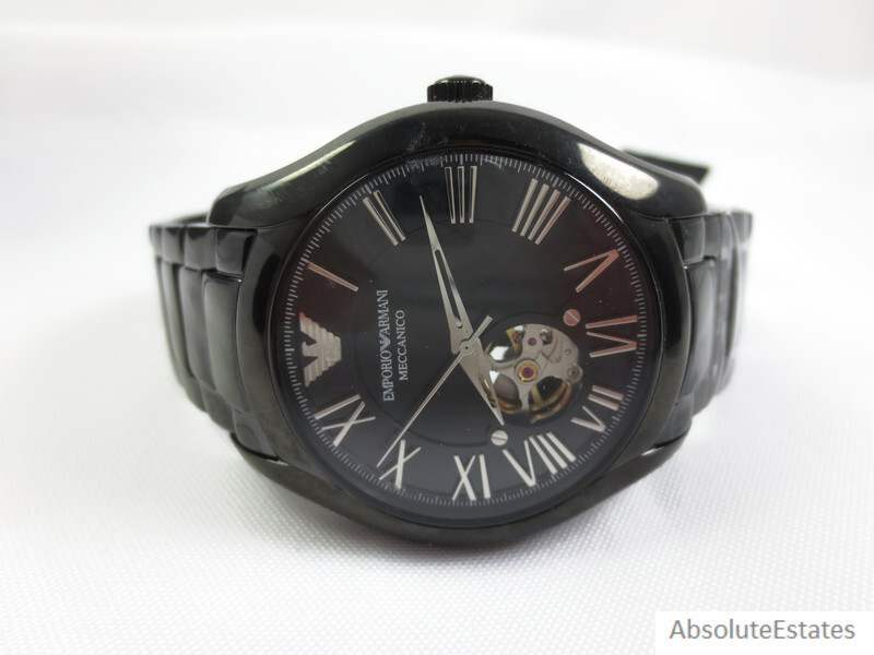 NEW Emporio Armani Black Mens Skeleton Automatic Watch