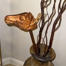 Hand Carved Horse Head Handle Wooden Walking Stick Handmade Cane Pony Ride Play