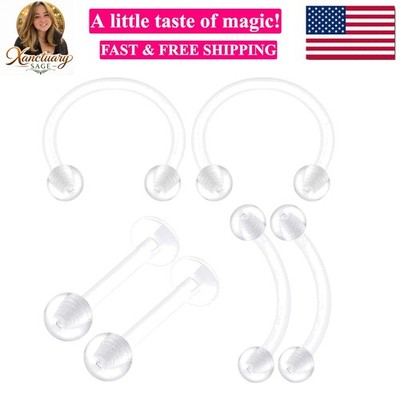 6PCS Bioplastic Clear Monroe Piercing Retainer 16 Gauge 3/8 10mm Ball Medusa ...