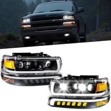 Fits 99-02 Chevy Silverado 00-06 Tahoe Led Bar Headlights Bumper Signal Lamps