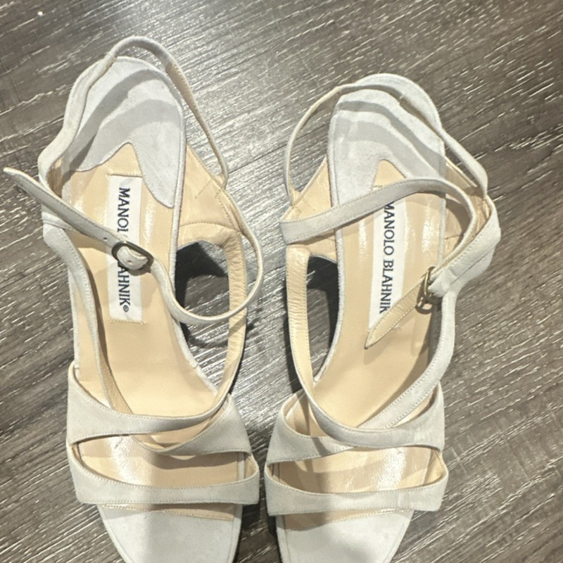 Manolo Blahnik White Suede Strappy Open Toe Ankle Strap Heels Women’s 9.5