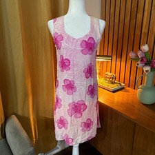 Peppermint Bay Pink Hibiscus Floral Rayon Sleeveless Shift Dress Womens Medium