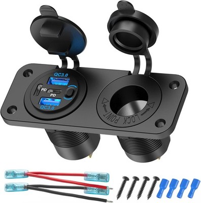 4 Port 12V USB Outlet Marine Switch Panel 12 Volt Plug, Dual PD30W and Dual QC18
