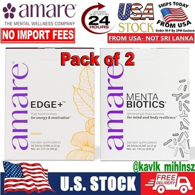 AMARE Happy Juice Pack, EDGE+ Mango + MentaBiotics, 30 Sticks Each - New/Sealed!