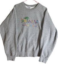 Y2K Bahamas Nassau Embroidered Crewneck Sweatshirt Gray Jerzees Size M Tourist