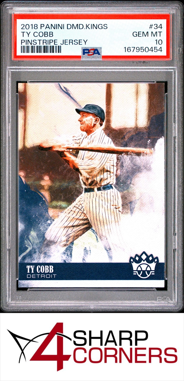 2018 PANINI DIAMOND KINGS #34 TY COBB HOF PINSTRIPE JERSEY PSA 10