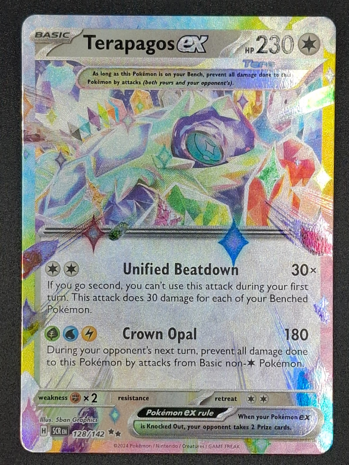 Terapagos EX, 128/142, Stellar Crown, Holo Rare, NM