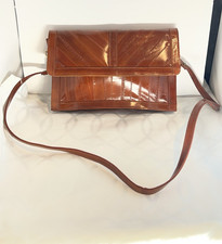 Lee Sands Brown Eel Skin Removable Strap Shoulder Clutch Purse