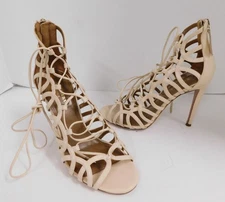 Aquazzura Beige Leather Strappy Gladiator Stiletto Heels 37