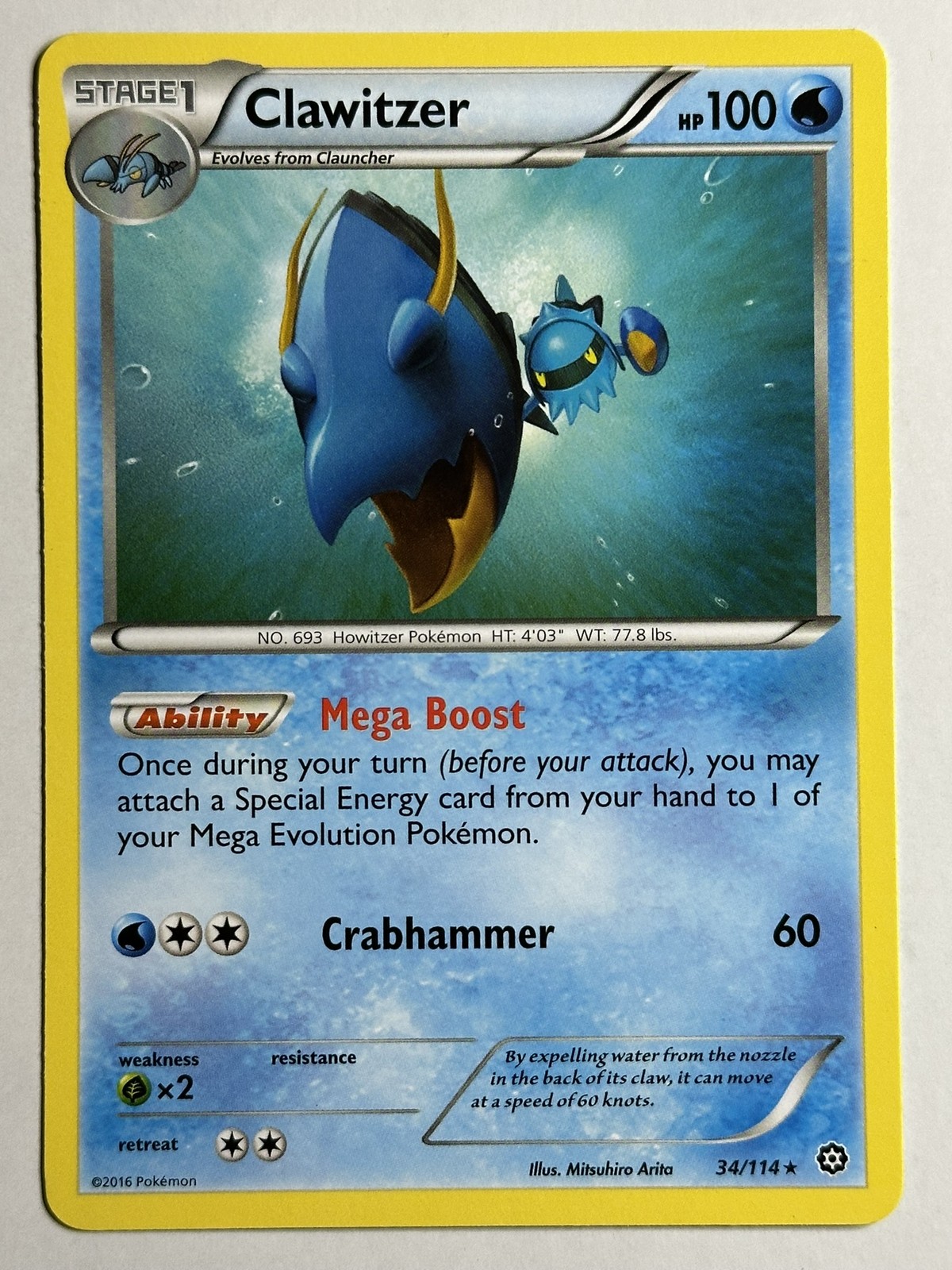 Clawitzer XY - Steam Siege 34/114 LP-NM Pokemon card