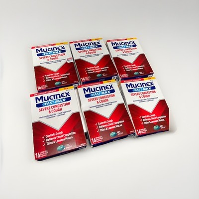 6PK  Mucinex Fast-Max Severe Congestion & Cough, 16 Liquid Gels,EXP 05/31/26.