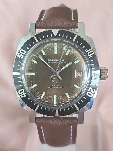 Swiss Made Mens Vintage SEAWATCH 23 Jewel Skin Divers Style Wristwatch 