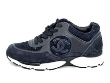 CHANEL 24A Tweed Leather Suede CC Sport Runner Lace Up Sneakers Kicks Trainers
