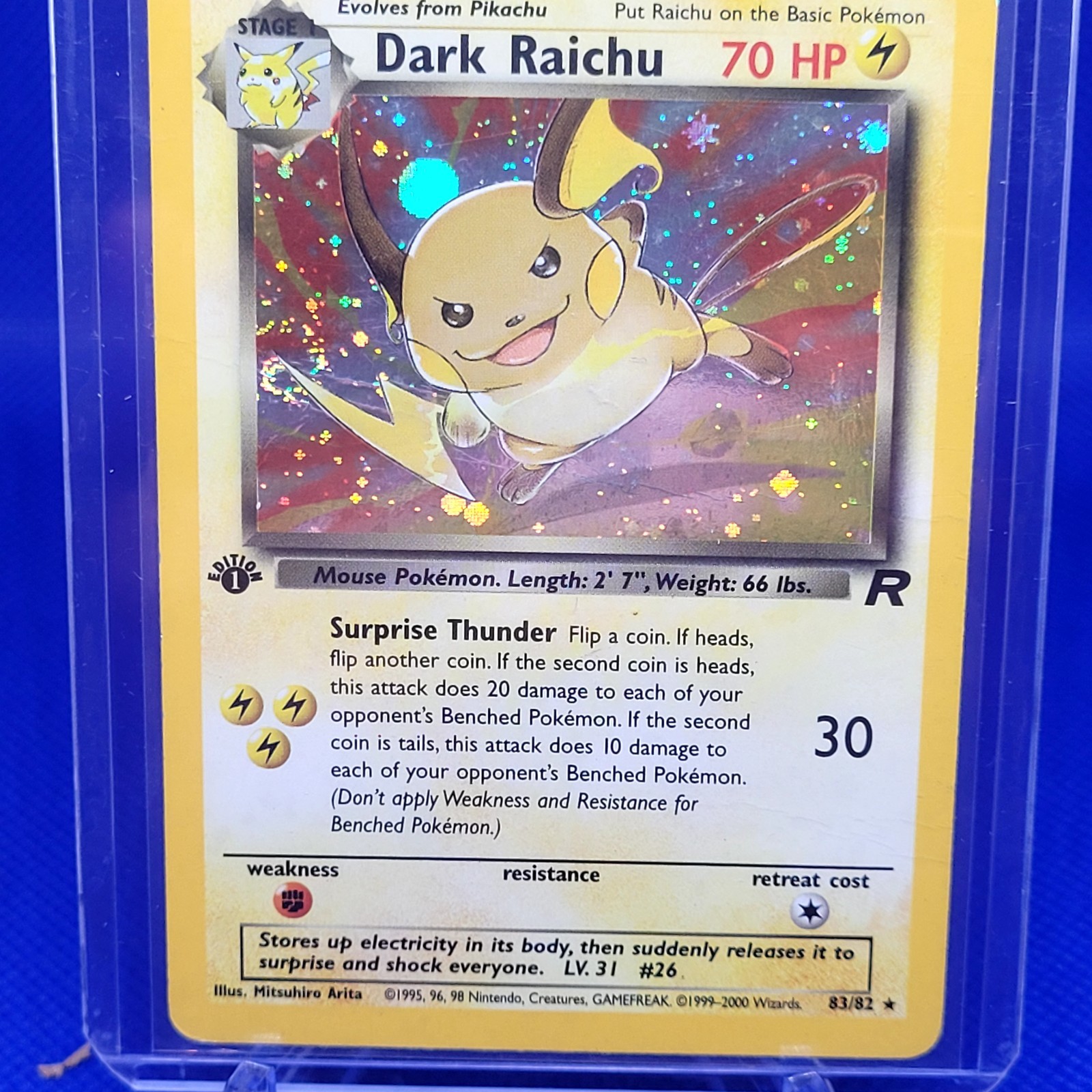 2000 Pokemon Team Rocket 1st Edition Dark Raichu Holo 83/82 Secret Rare MINT