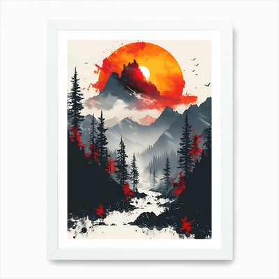Sunset In The Mountains 22 Art Prin Framed Wall Art Poster Canvas Print Picture